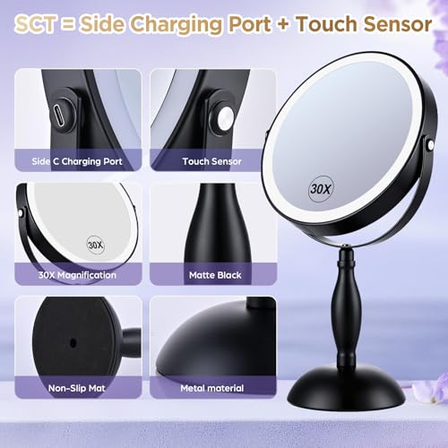 30X Magnifying Mirror with Lights (Matte Black)