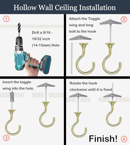 Heavy Duty Ceiling Hooks for Hanging Plants 2 Pack (Gold)