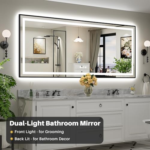 88x38 Inch LED Bathroom Mirror with Black Frame (Backlit+front Lit With Black Frame / 88"L x 38"W)