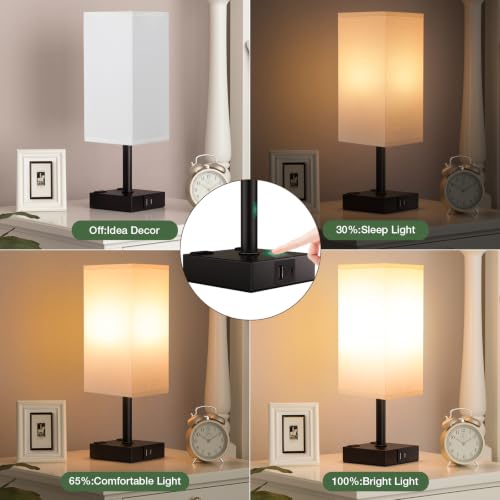White Touch Lamps Set of 2 for Bedroom (White Shade-Black Base)
