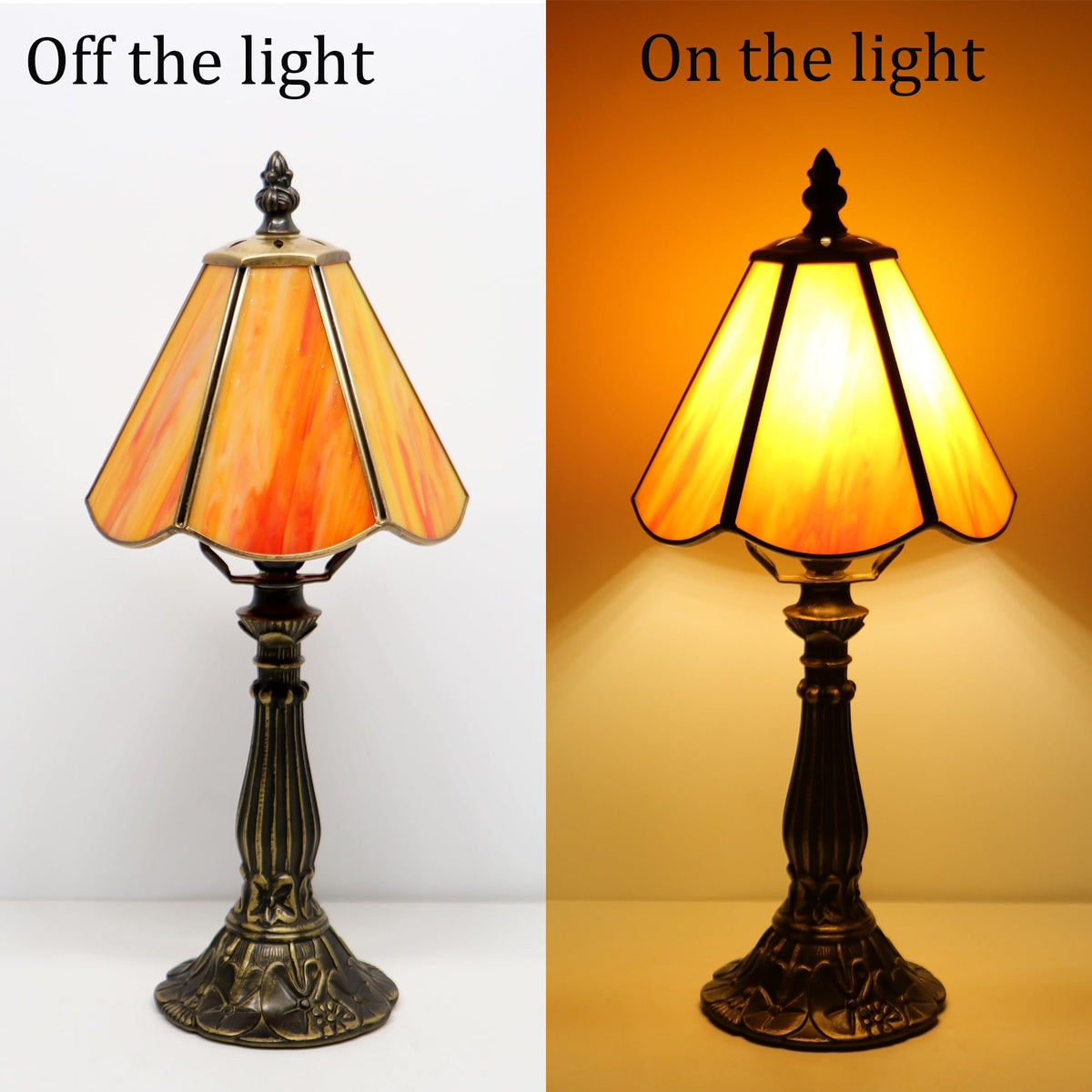 Small Tiffany Style Table Lamp Orange Stained Glass Lamp 14 Inch (Orange)