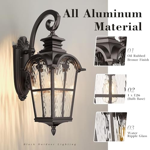 25 Inch Farmhouse Outdoor Wall Sconce Light (ORB - Water Ripple Glass / 24.9 Inch - No Function)
