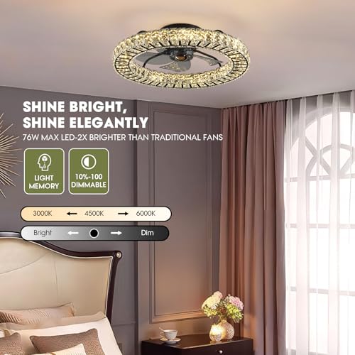 Flush Mount Ceiling Fan with Light (Black - 22 Inch)