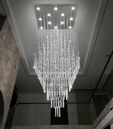 W32 x H120 Glam Chandelier with LED Bulbs Square Chandeliers (Silver / Square W32" X H118")