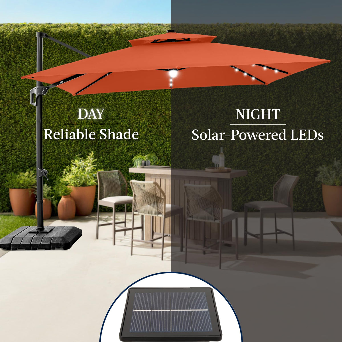12x12ft LED Cantilever Patio Umbrella w (12x12ft / Rust)