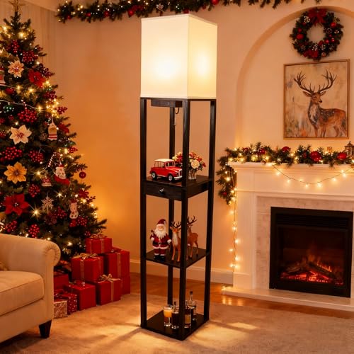 Shelf Floor Lamp with 1 Drawer (Black(USB+Drawer))