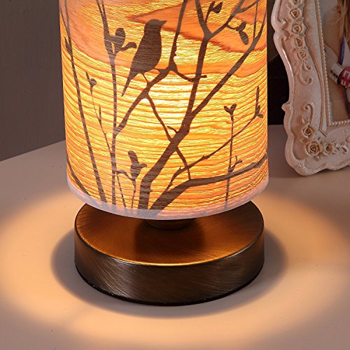 L10272 Birds in Tree Wood Shade Night Light Table Lamp (Bronze)