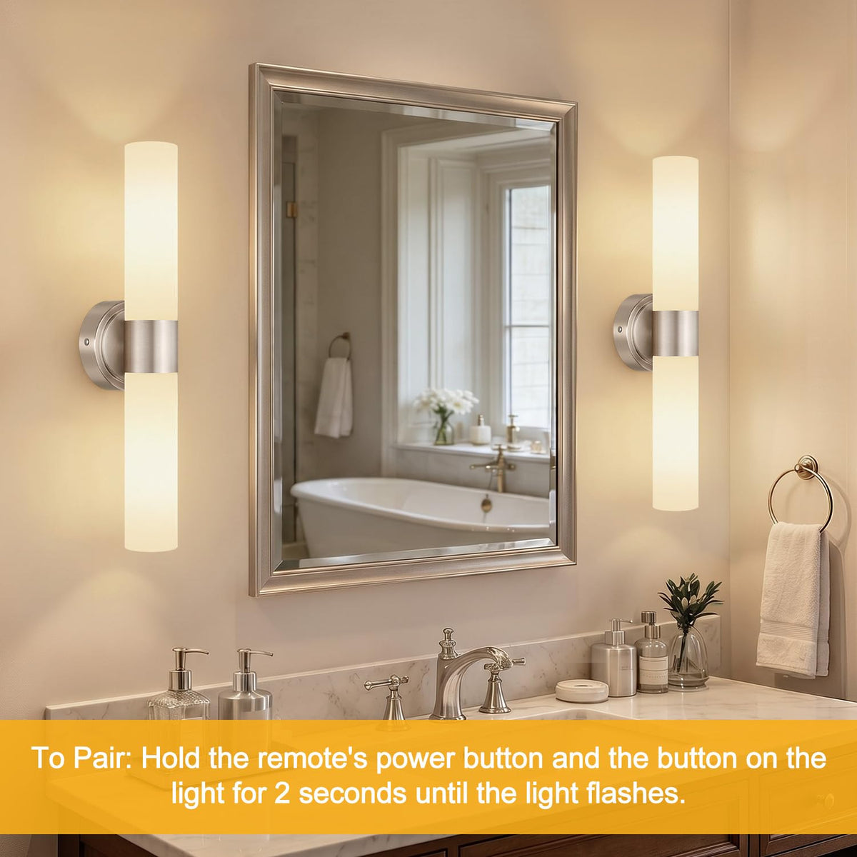 Rechargeable Wall Sconces Set of Two (Brushed Nickel & Milky White Glass / Battery-22 Inch-2PC)