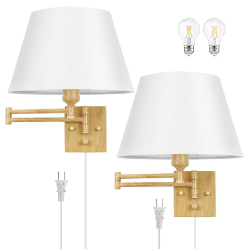 Dimmable Wall Sconce Plug in (Oak color / Large)