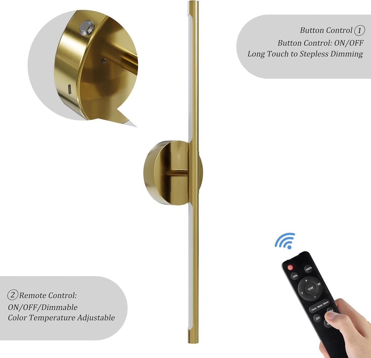 36" Battery Operated Wall Sconce Set of 2 (Gold / 36 Inch (2 Pack))