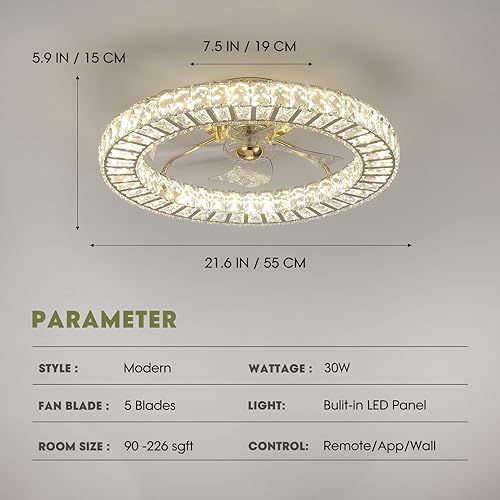 Flush Mount Ceiling Fan with Light (Gold - 22 Inch)
