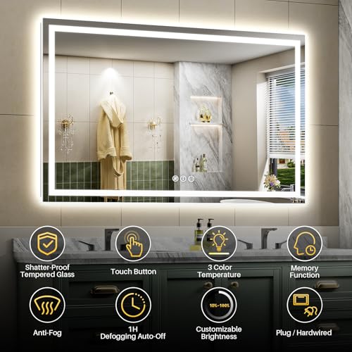 66x40 Inch LED Bathroom Mirror with Lights (Backlit+front Lit / 66"L x 40"W)