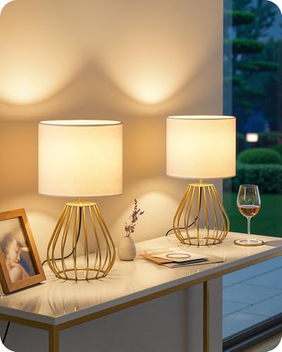 Gold Table Lamp Set of 2 (2Pack White + Gold)