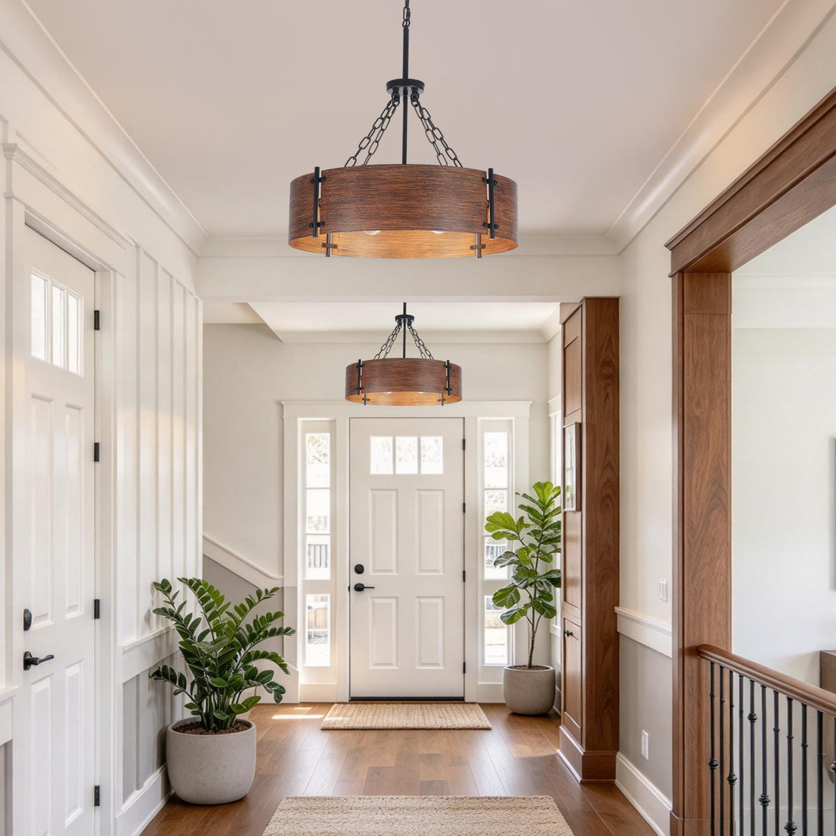 23.62" Farmhouse Chandeliers for Dining Room 6 (Brown Wood Grain Finish-6-Light-23.62'')