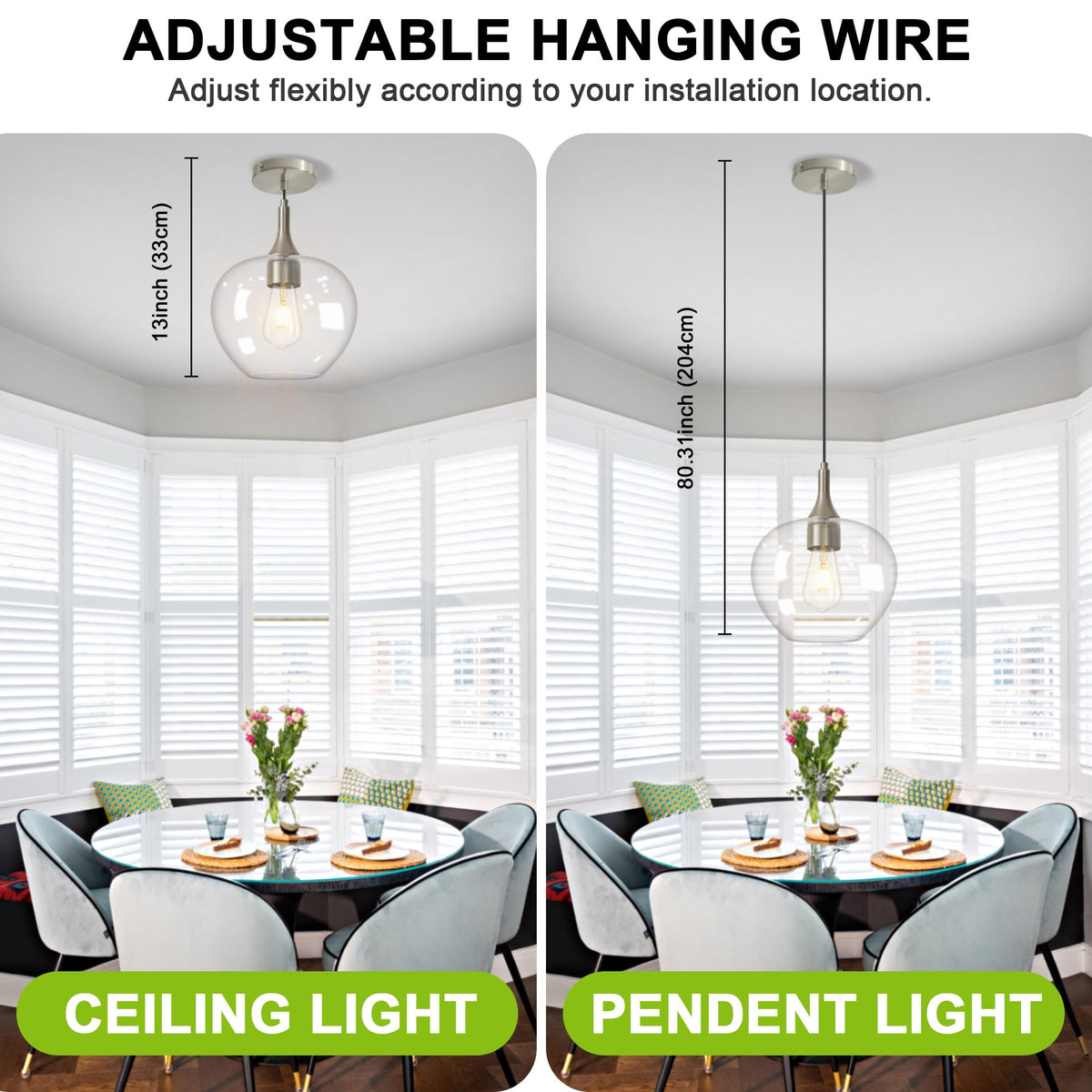 9.45in Nickel Pendant Lights Kitchen Island with Clear Glass Shade 1Pack (Nickel-Clear Glass)