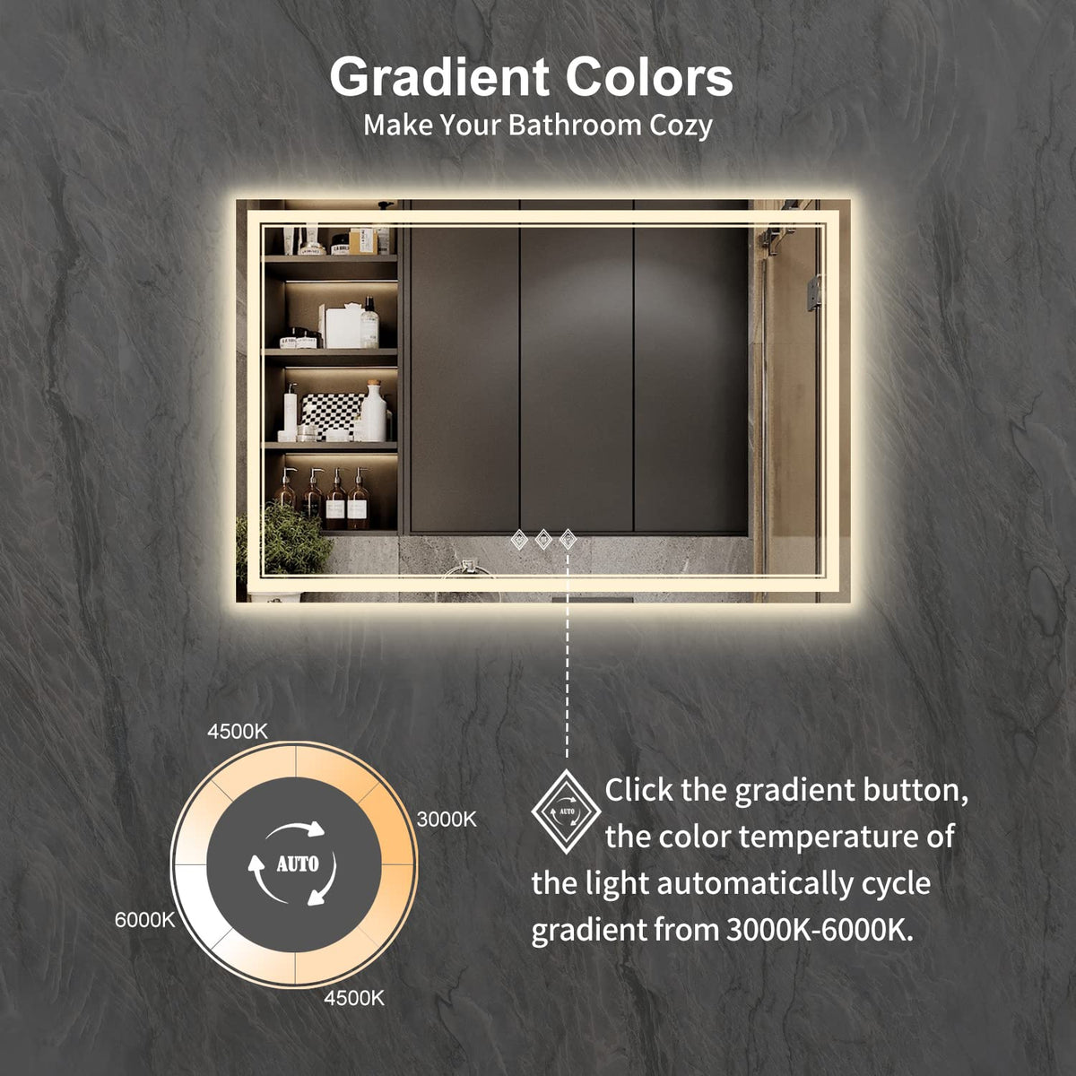 Bathroom Mirror with Lights (Front and Backlit / 60"L x 40"W)