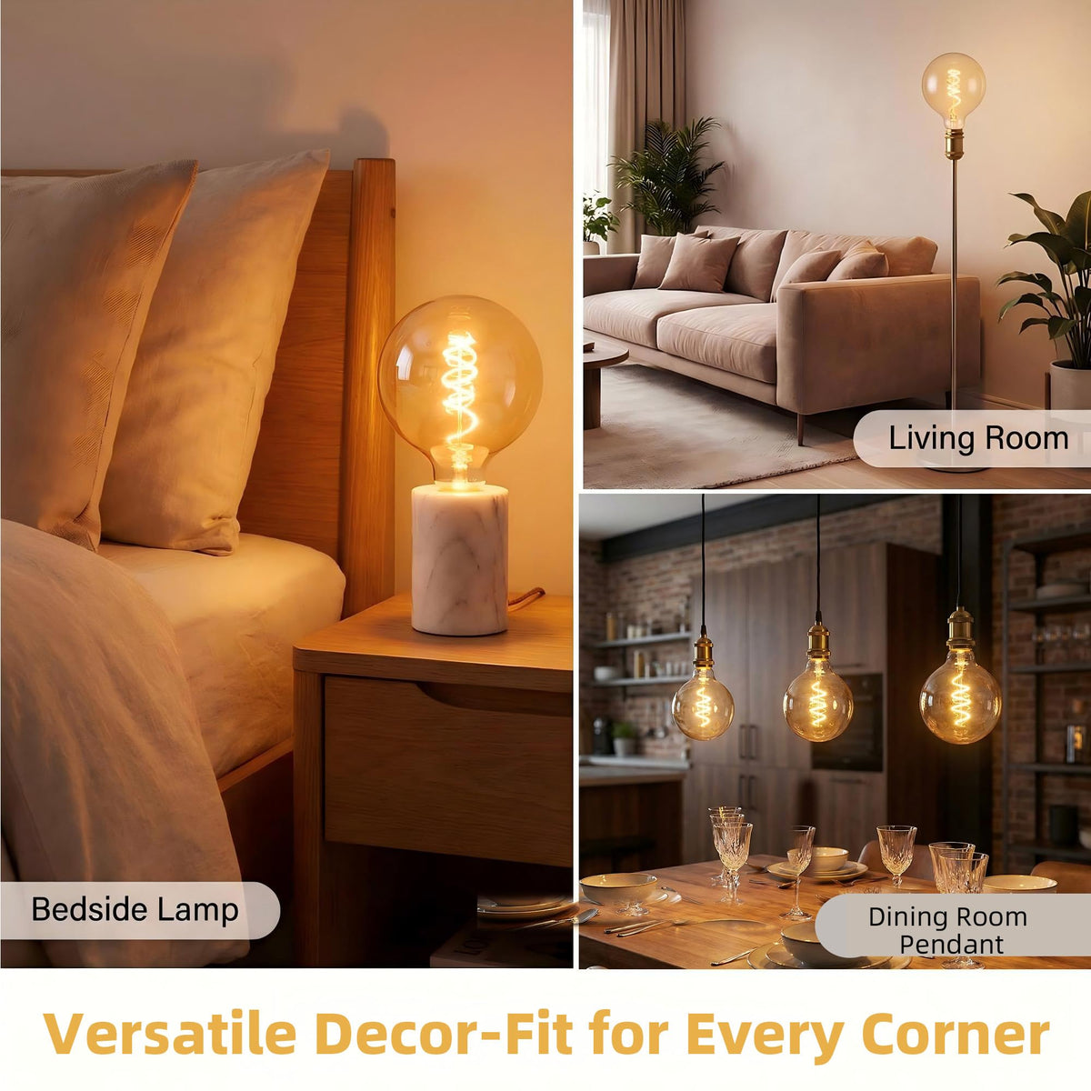 G125 G40 Oversized Edison Bulbs 6W LED 2200K Amber Globe Dimmable (Dimmable 2200k 6w=60w Warm Light / 1 Count (Pack of 1))