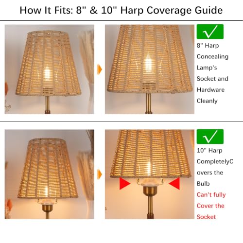 Boho Rattan Lamp Shade 5" Top X 10" Bottom X 9" Vertical Height (5X10X9)