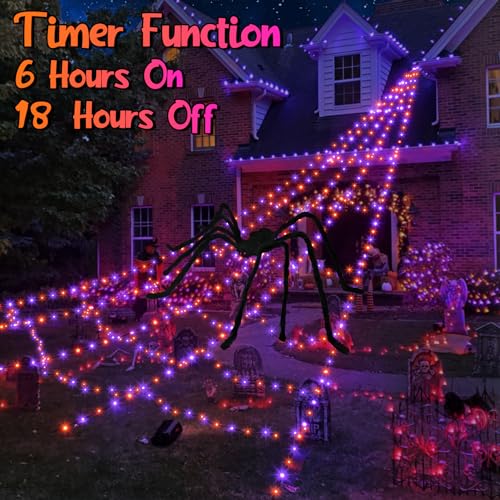 Halloween Decorations Outdoor 455 LED Halloween Spider Web Lights