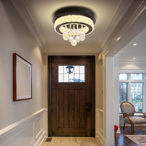 Dia 12" Mini Chandelier Flush Mount Chandelier for Hallway (Black / Dia 12")