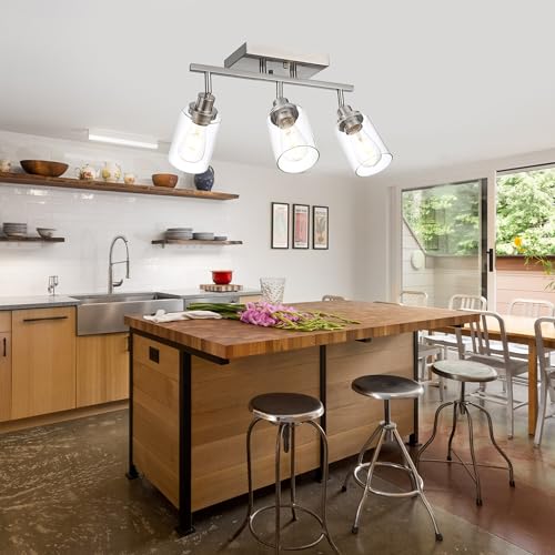 3 Light Track Lighting Kit Brushed Nickel Kitchen Track Lighting Fixtures Ceiling Mount Bathroom Vanity Wall Scones Light Fixture with Clear Glass (Brushed Nickel / 3-Light)