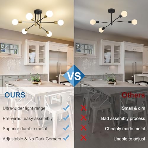 Sputnik Chandelier Mid Century Modern Nordic Pendant Lighting Lights Ceiling Light Fixture Black Light for Living Room
