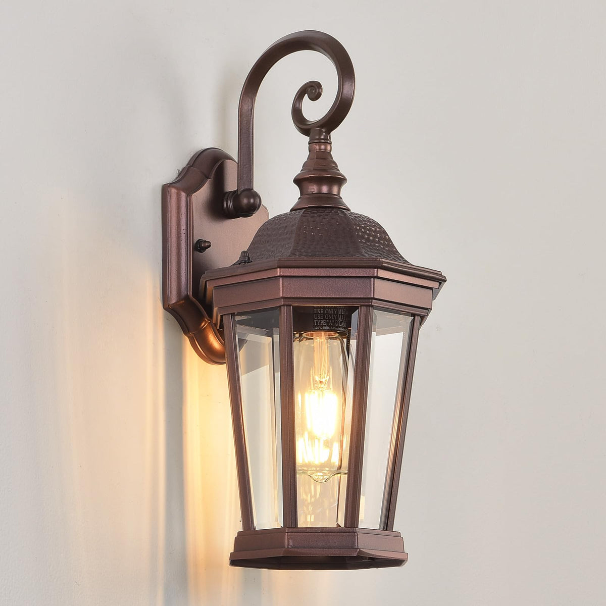 Outdoor Wall Lantern 16'' Brown Aluminum Outdoor Wall Light Fixtures (Brown & Clear Glass / 15.7 inch-Wall Lamp)