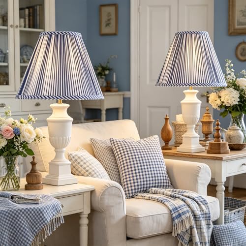 Lamp Shades White Blue Polyester Set of 2 6"×13"×9.8" Bell Shade (Blue-2 Pack / 6*13*9.8in)