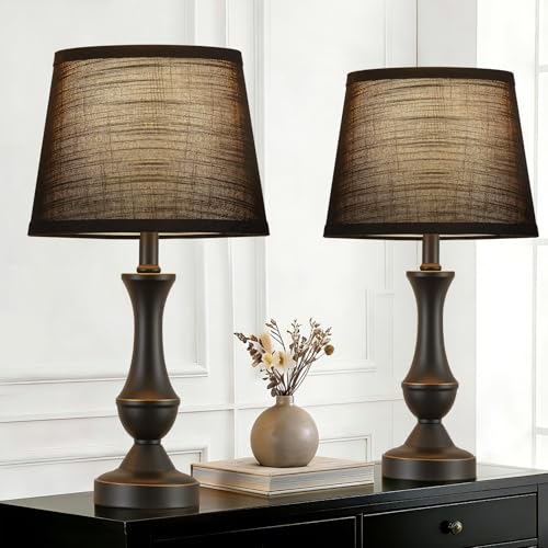 Table Lamp Set of 2 (Black Base+Black lampshade / 19 in)