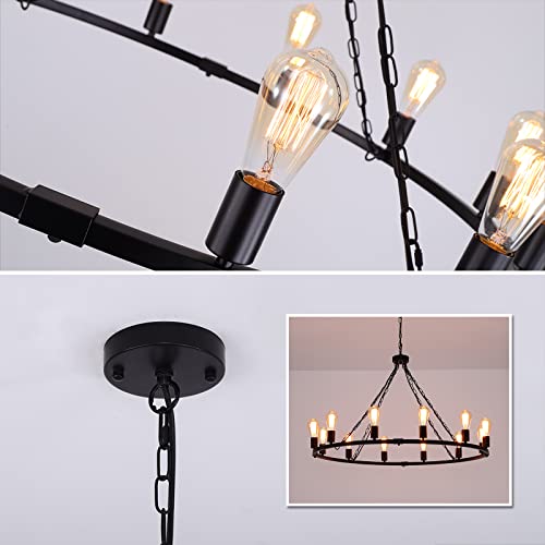 12 Light Black Wagon Wheel Chandelier (Black-12lights)