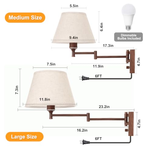 Wall Sconce Plug in (Walnut color-Remote / Large)