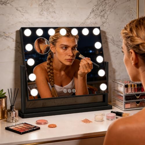Vanity Mirror with Lights (Black / 23"L x 17"W)