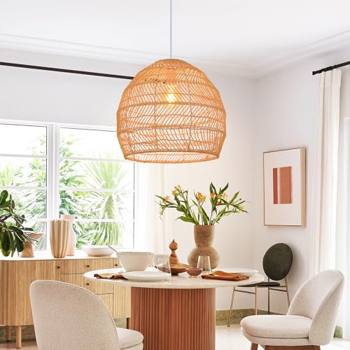 15.7" Rustic Woven Pendant Ceiling Light Fixture (15.7in*13.78in / Rattan)