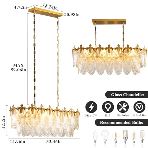 Rectangular Crystal Glass Dining Room Chandelier (Gold / 33.5 inches)