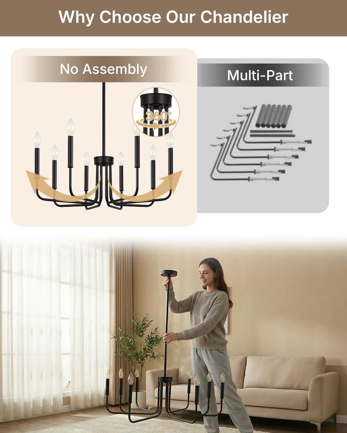 8 Light Black Chandelier (Matte Black / 8-Light)