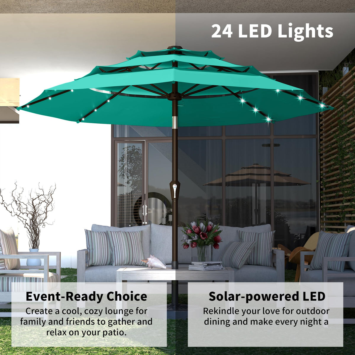 10ft 3 Tier Patio Umbrella with Solar Lights (Tiffany blue / 10 FT)