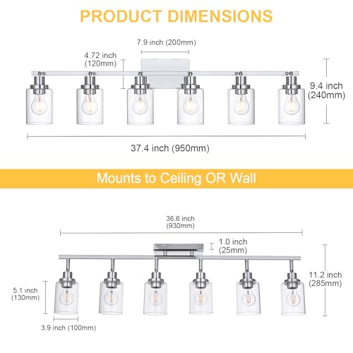 6 Light Track Lighting Kit Ceiling Kitchen Track Lighting Fixtures Chrome Bathroom Vanity Wall Lights with Clear Glass Multi (Chrome / 6-Light)