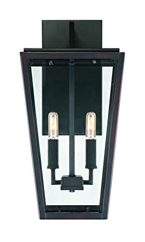 5-548-13 Milton Modern Clear Glass Outdoor Wall Lantern, 2-Light 80 Total Watts, 20" H x 10" W, English Bronze (20" Height)