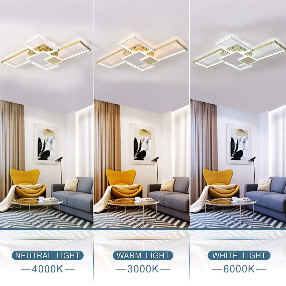 Modern Ceiling Lights for Living Room Gold Geometric LED Ceiling Light Flush Mount (Gold / Large,L43xW28in)