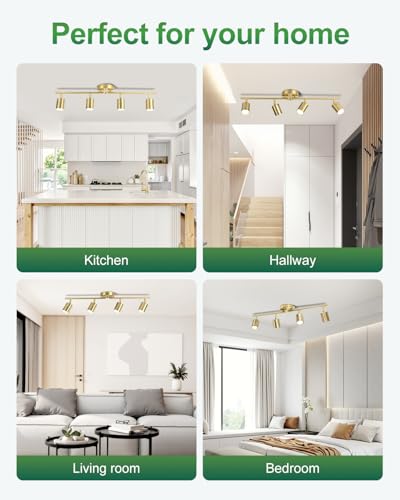 4 Ways Gold Track Lighting Fixtures Ceiling Gu10 Bulbs Not Included (Gold / 4 Ways)