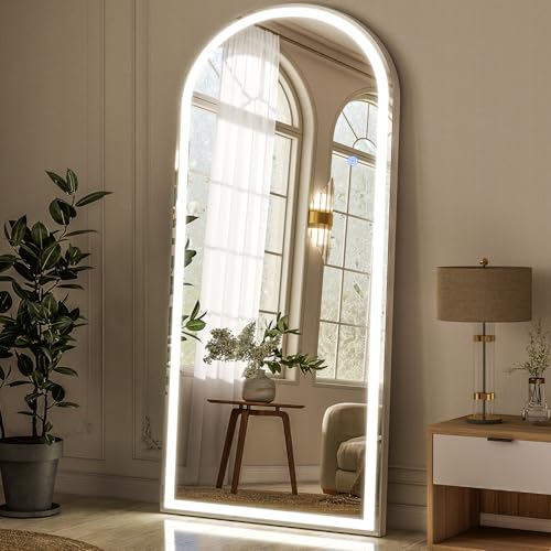 LED Arched Full Length Mirror with Lights Wall Mounted