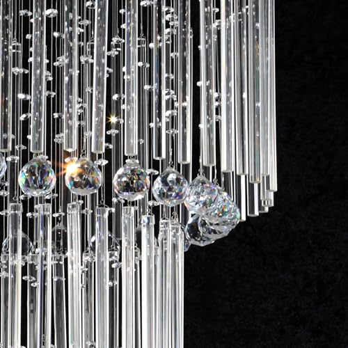 D32''X H100'' Large Crystal Chandelier for High Ceiling Suitable for Sloping Ceiling Modern LED Crystal Raindrop Chandeliers for Staircase Hallway Modern Round Crystal Chandelier (Silver / D32"X H100")
