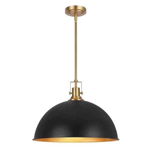 17.7 in Large Dome Pendant Light (Black and Gold / 17.7 Inch)