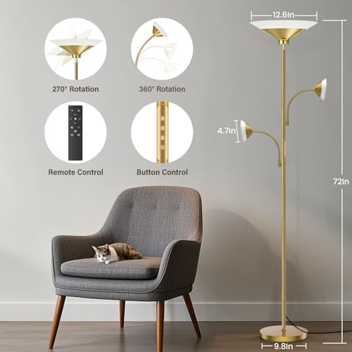 42W 3 Light Torchiere Floor Lamp (Gold)