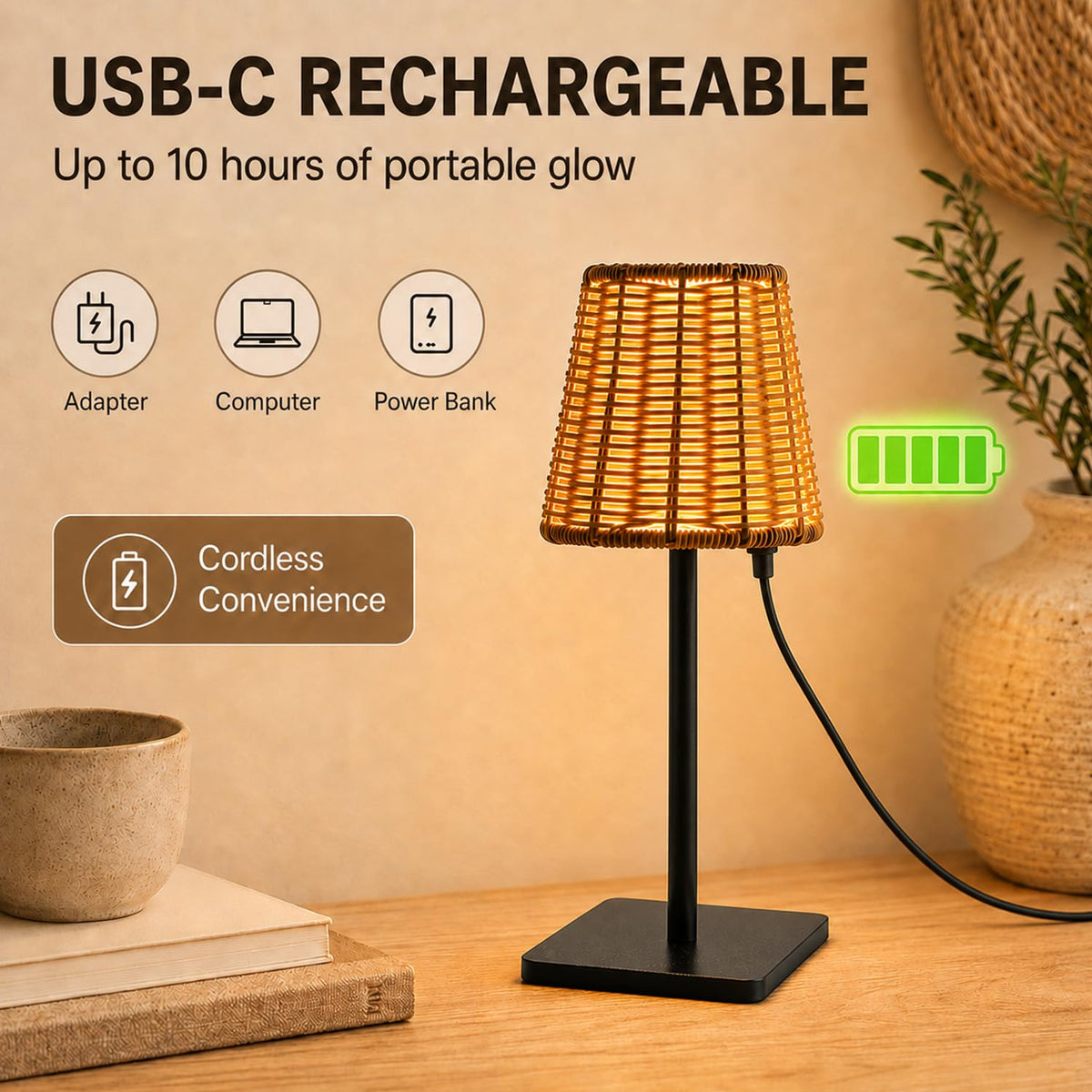 4 Pack Wicker Table Lamp