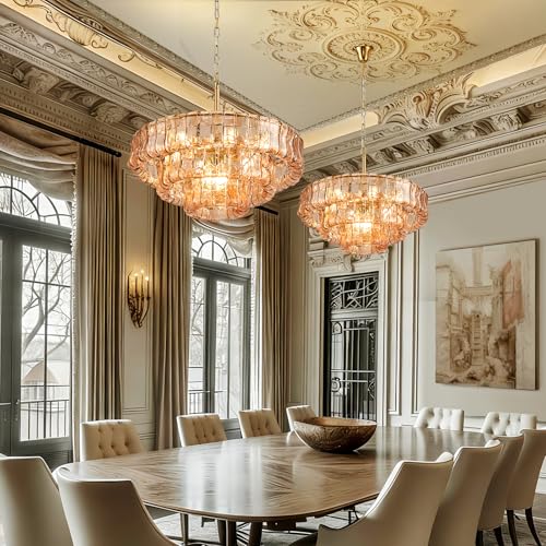 23in Large Chandelier Gold (Round Amber & Gold Chain / 23.6in)
