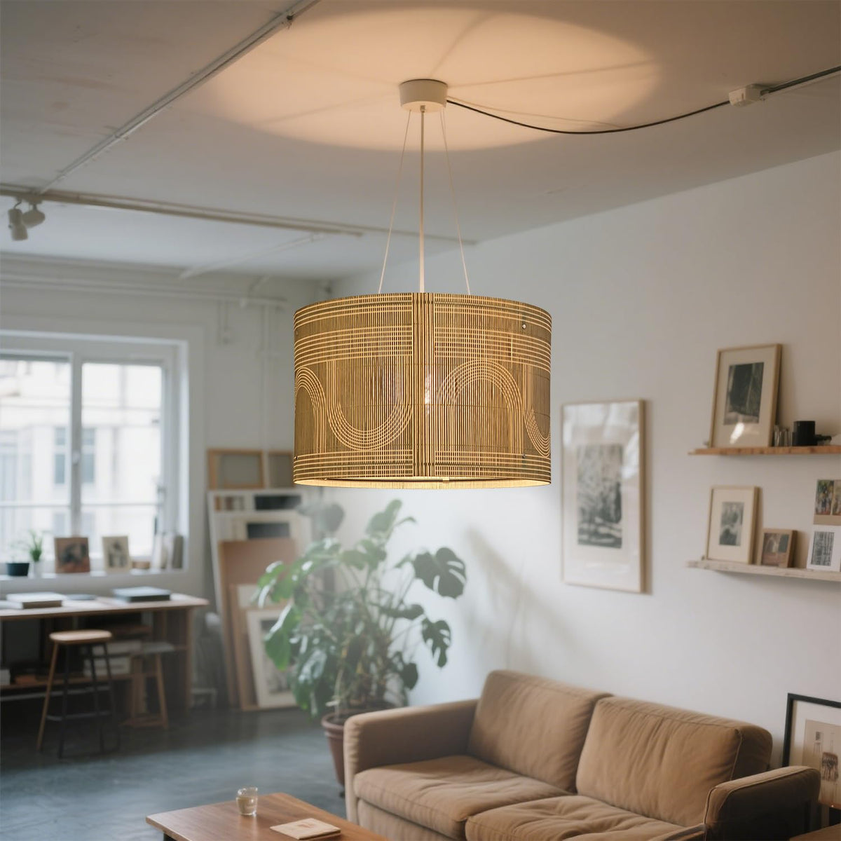 Pendant Lamp Shade Modern Minimalist Art Deco 13.8x9 Inch (Green Geometric)