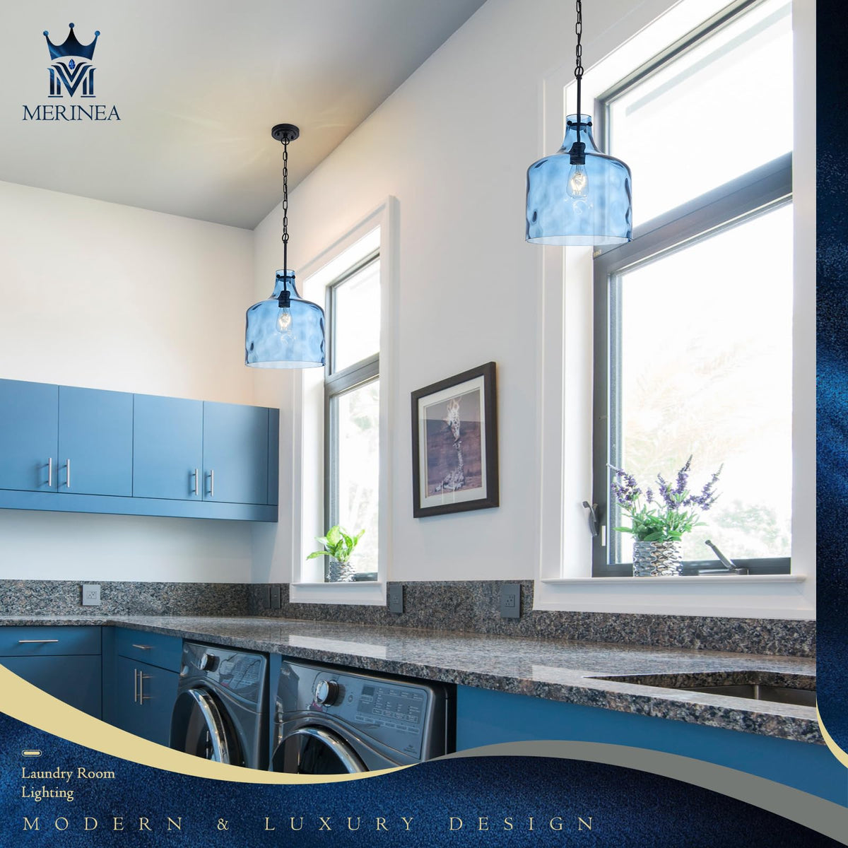 12" Blue Farmhouse Pendant Light (Blue Hammered)