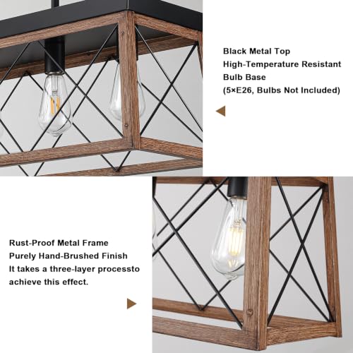 37.8Inches Farmhouse Rectangular Chandelier Rustic (37.8InchesWood)