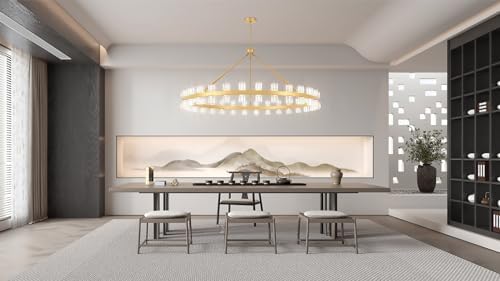60 Inch Gold Wagon Wheel Chandelier with Crystal Shade (Gold)